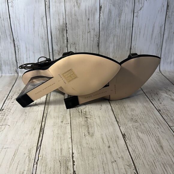 Good American Women’s Black Neoprene Pointy Toe Strappy Clear Heel Shoes size 7 - Picture 8 of 11